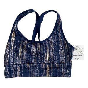 Victoria's Secret Sport Blue & Gold Striped Crisscross Back Sports Bra XS